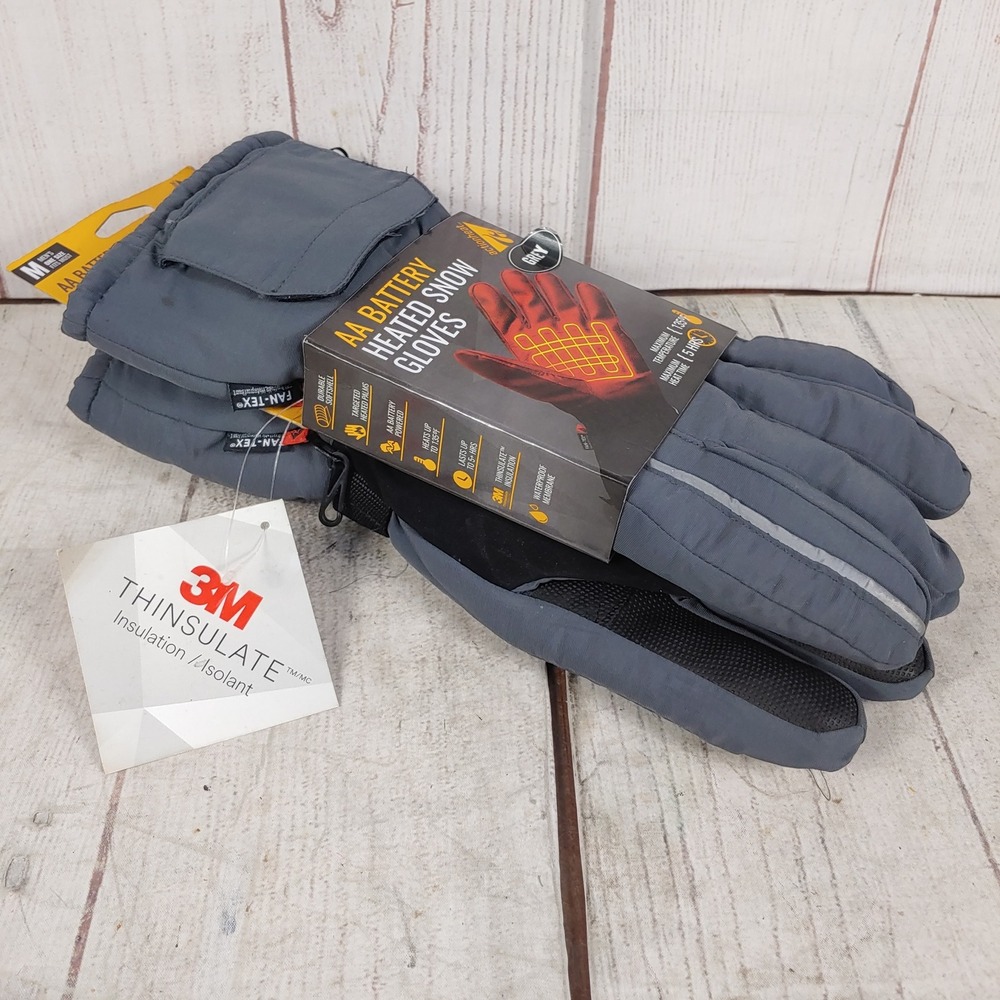 NEW - ActionHeat Heated Snow Gloves Mens One Size Grey AA Battery 3M Thinsulate